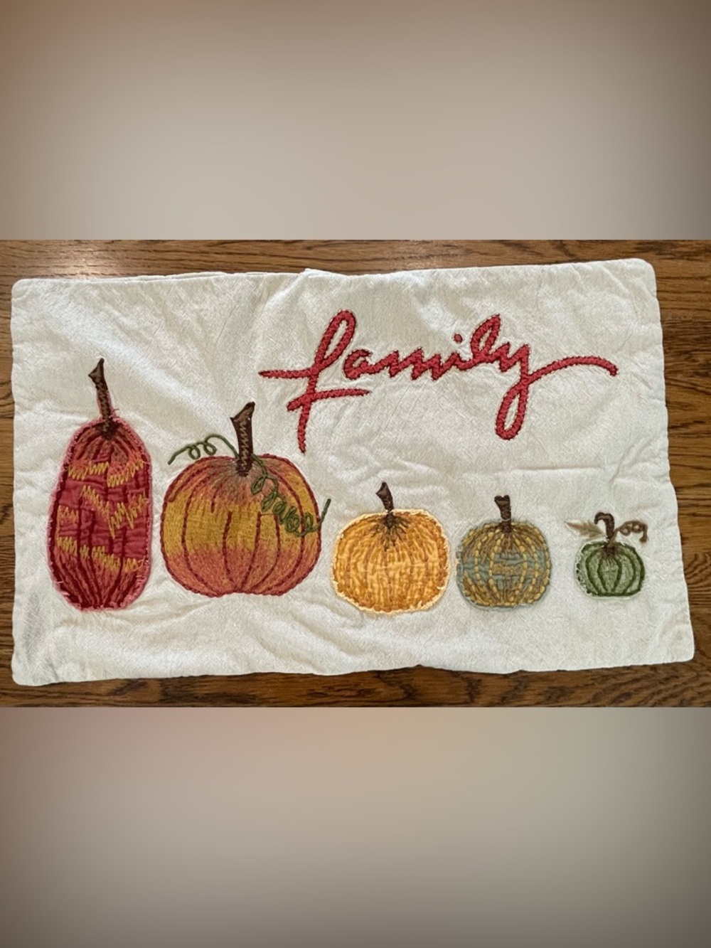 Pottery Barn Pumpkin Family Lumbar Embroidery Fall Pillow Cover 16 X26 Halloween